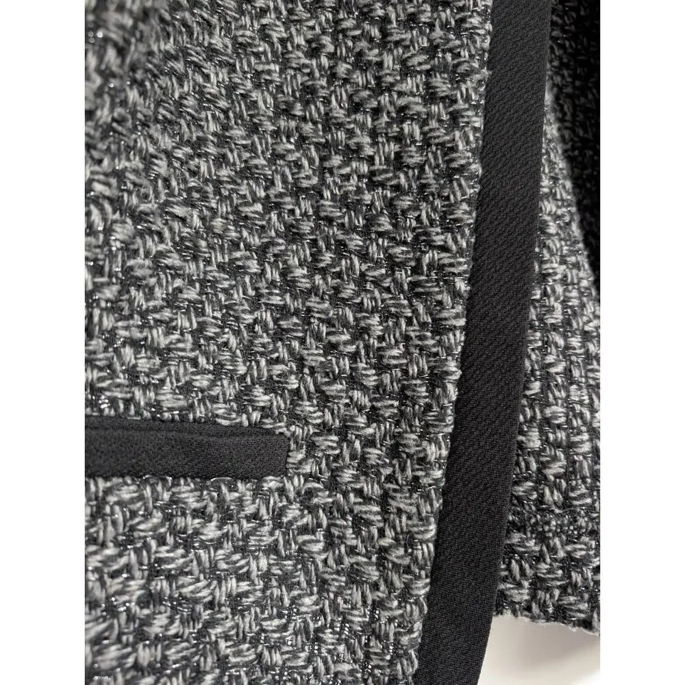 Elodie Womens Black Grey‎ Metallic Tweed Open Front Cropped Jacket Size L